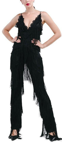 Fringed Halter Jumpsuit in Black - DESIGNER INSPIRED FASHIONS