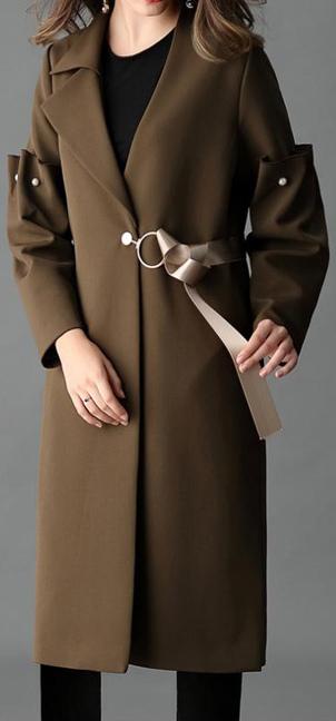 Button Ruffled-Sleeve Coat