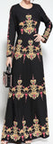 Black Long-Sleeve Printed Gown