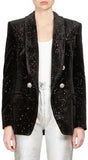 Double-Breasted Star-Glitter Velvet Blazer