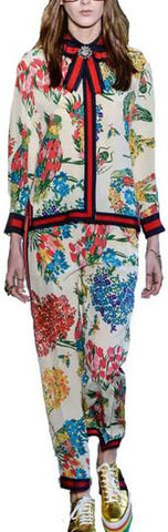 Contrast-Stripe Printed Blouse & Pant Set - DESIGNER INSPIRED FASHIONS