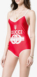 Interlocking Logo-Print Swimsuit, Red