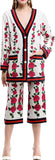 Floral Print Oversized Cardigan Sweater & Cropped Pant Set