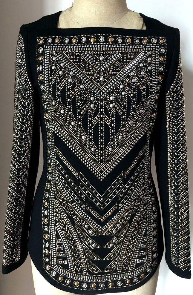 Bead-Embellished Black Long-Sleeve Top - DESIGNER INSPIRED FASHIONS
