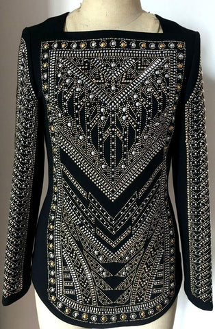 Bead-Embellished Black Long-Sleeve Top - DESIGNER INSPIRED FASHIONS