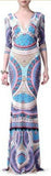 Long Printed V-Neck Jersey Silk Gown - DESIGNER INSPIRED FASHIONS