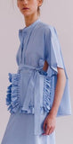 Ribbon Tie Fringe Trim Split Shirt - DESIGNER INSPIRED FASHIONS