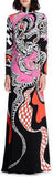 'Zodiac' Printed Long Jersey Silk High-Neck Dress-Multi Color - DESIGNER INSPIRED FASHIONS