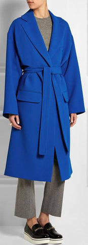 Cashmere & Wool Wrap Coat in Blue - DESIGNER INSPIRED FASHIONS
