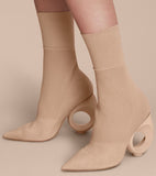 Knitted Boots with Sculpted Heel, Beige
