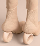 Knitted Boots with Sculpted Heel, Beige