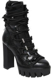 Rope Lace-Up Leather Boots in Black