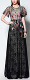 Floral Embellished Long Lace Maxi Dress in Black - DESIGNER INSPIRED FASHIONS