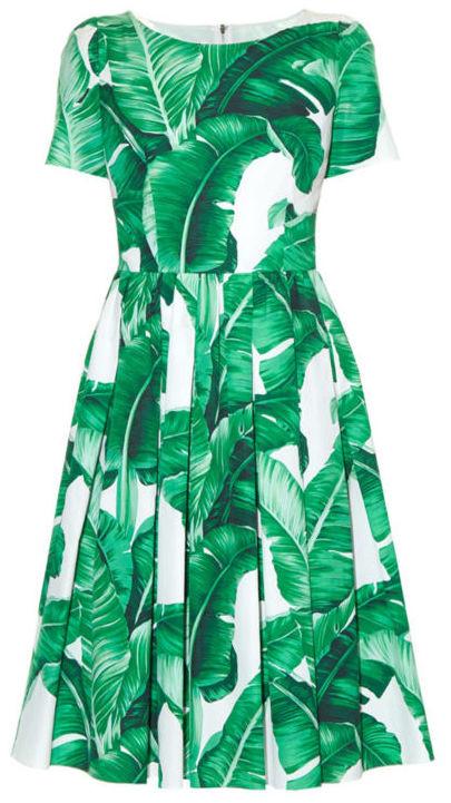 Banana Leaf Printed A-Line Pleated Dress - DESIGNER INSPIRED FASHIONS