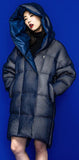 Honeycomb Textured Large-Hooded Thick White-Duck-Down Coat in White or Blue - DESIGNER INSPIRED FASHIONS