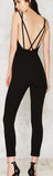 Deep V-Neck Black Stretch Jumpsuit