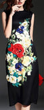 Black Floral Appliques Sleeveless Midi Dress - DESIGNER INSPIRED FASHIONS