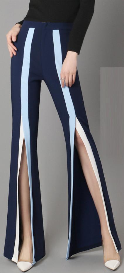Color-Contrast Split Flared Pants - DESIGNER INSPIRED FASHIONS