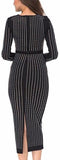 'Lauren' Vertical Rhinestone Embellished Black Midi Bandage Dress - DESIGNER INSPIRED FASHIONS