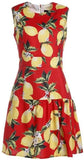 Lemon Print Sleeveless Short Dress in Red - DESIGNER INSPIRED FASHIONS