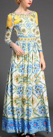 Lemon & Tile Print Maxi Dress - DESIGNER INSPIRED FASHIONS