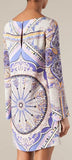 Purple Printed Long-Sleeve Jersey Silk Mini Dress - DESIGNER INSPIRED FASHIONS