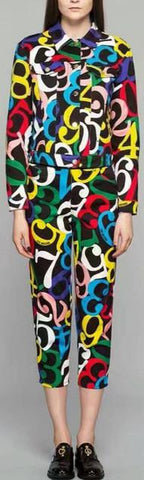 Multi Colored Number Printed Jacket & Pant Set - DESIGNER INSPIRED FASHIONS