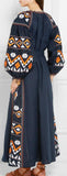 Embroidered Long Tunic Dress with Tassels in Blue - DESIGNER INSPIRED FASHIONS