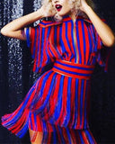 Fringed Striped Mini Dress - DESIGNER INSPIRED FASHIONS