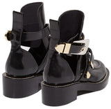 'Ceinture' Black Cut-Out Leather Ankle Boots - Black - DESIGNER INSPIRED FASHIONS