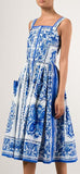 'Majolica' Print Sleeveless Dress in Blue & White - DESIGNER INSPIRED FASHIONS
