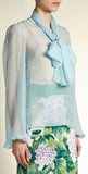 Chiffon Tie-Neck Blouse & Hydrangea Print Skirt Set