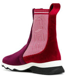 Paneled Two-Tone Ankle Boots - Red & Burgundy or Black & Blue