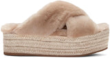 Fur Criss-Cross Platform Espadrille Sandals - Apricot - DESIGNER INSPIRED FASHIONS