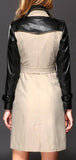 Double-Breasted Faux-Leather-Sleeve Trench Coat - DESIGNER INSPIRED FASHIONS