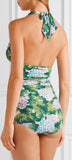 Ruched Hydrangea Printed Halterneck Swimsuit