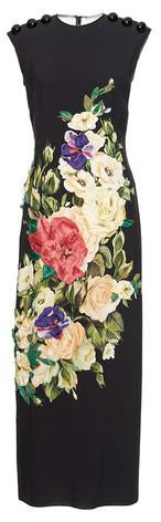Black Floral Appliques Sleeveless Midi Dress - DESIGNER INSPIRED FASHIONS