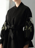 Floral-Embroidered Wrap Coat