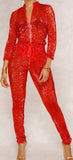 Red Sequin-Embellished Jumpsuit