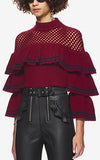 Striped Frill Sweater in Burgundy