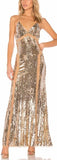 Gold Embellished Mesh-Paneled Gown