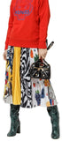 Patchwork Pleated Midi Skirt
