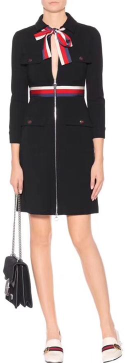 Black Zip-Front Web-Trim Dress