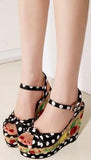 Embroidered Polka-Dot Crepe and Cork Sandals - DESIGNER INSPIRED FASHIONS