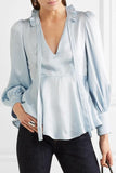 Ruffle-Trimmed Satin Blouse