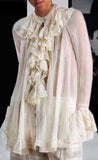 Ruffle Silk Lace-Trim Blouse
