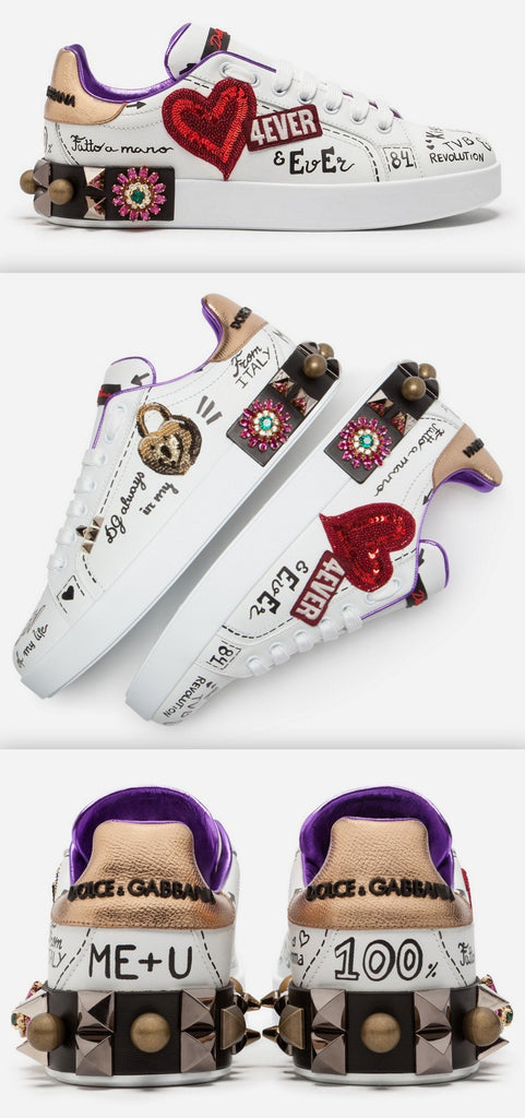 Printed Calfskin Portofino Sneakers With Patch And Embroidery | DESIGNER INSPIRED FASHIONS