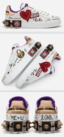 Printed Calfskin Portofino Sneakers With Patch And Embroidery | DESIGNER INSPIRED FASHIONS