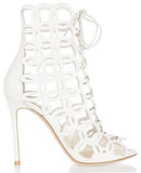 White Leather Cage Boots - DESIGNER INSPIRED FASHIONS