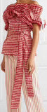 'Iris' Off-the-Shoulder Ruffled Gingham Seersucker Top